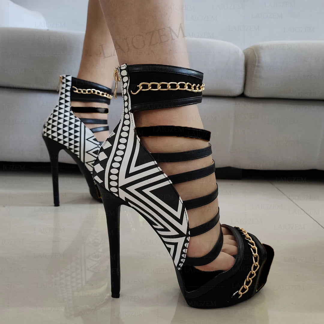 LAIGZEM Women Platform Sandals Back Zip Stiletto High Heels Pumps Multi Colors Prom Ladies Shoes Woman Big Size 41 43 44 46 52