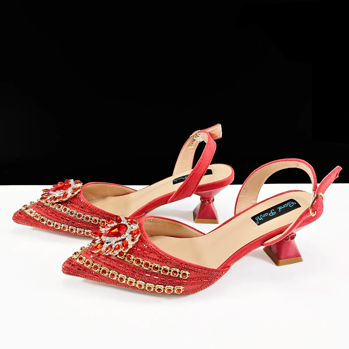 Queena Yan 2025 Italian Style Pointed Toe Rhinestone High Heels and Gold Wedge Bag Set - Elegant Ladies Party Women Shoes Heel