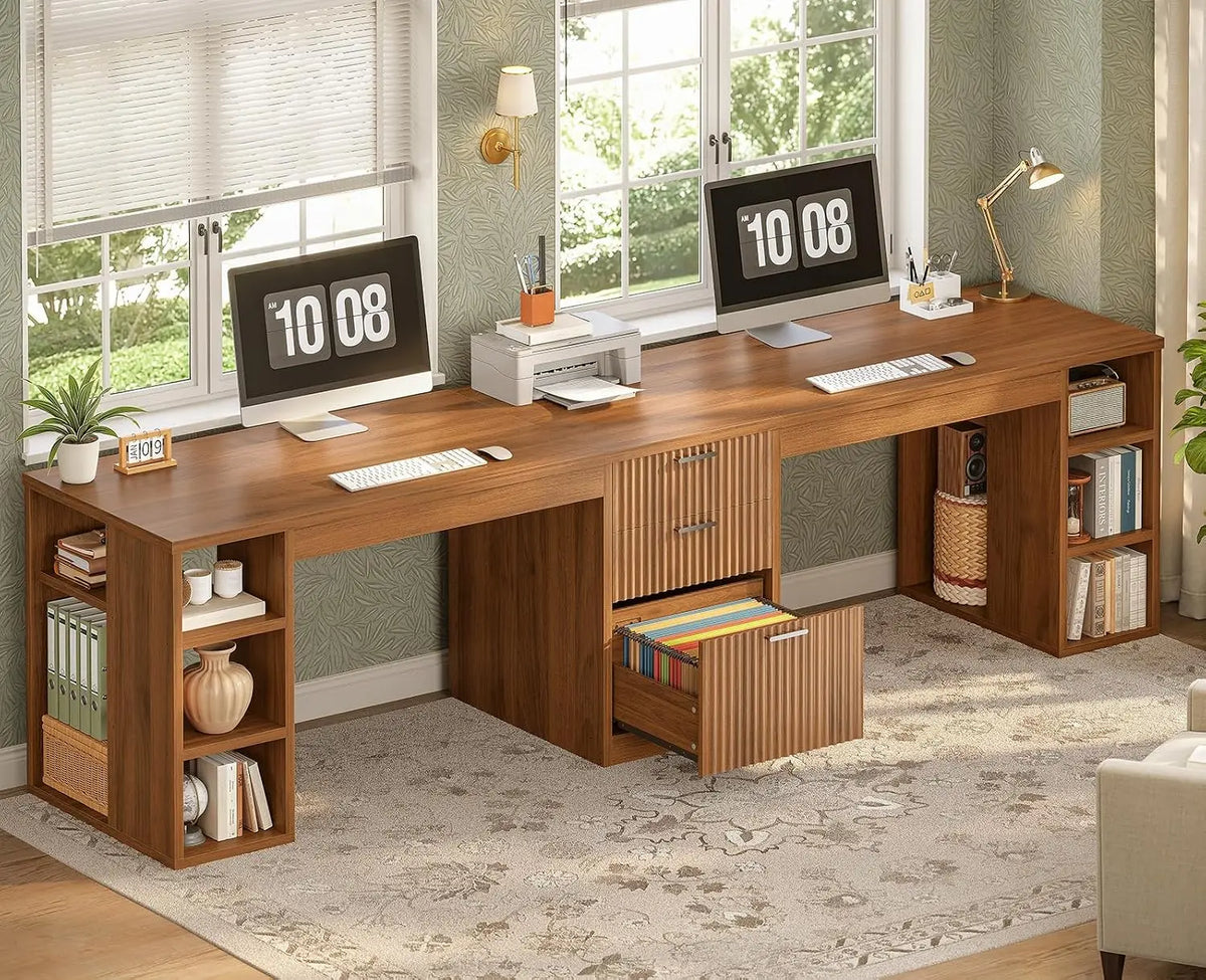 Farmhouse 96.5" 2 Person Computer Desk with Drawers for Home Office | Gaming Double Desk with Storage Shelves, Long Two, Custom