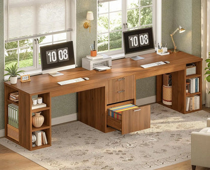 Farmhouse 96.5" 2 Person Computer Desk with Drawers for Home Office | Gaming Double Desk with Storage Shelves, Long Two, Custom