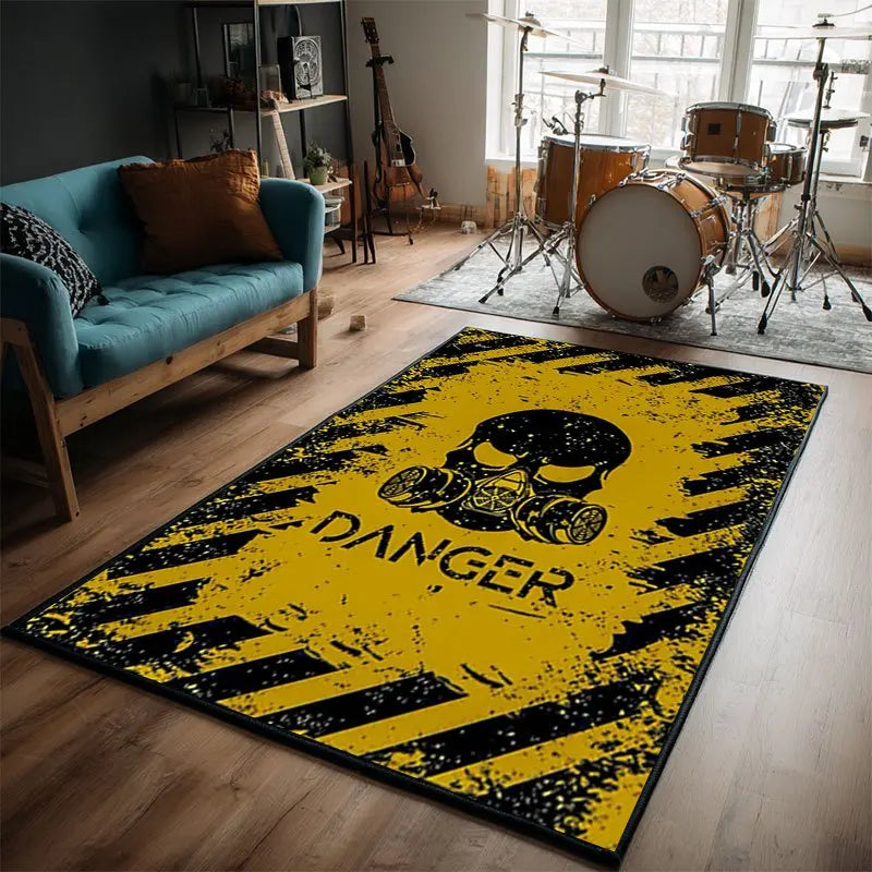 Skull Gas Mask Drum Rug, Non-Slip Washable Area Carpet for Room Office, Artistic Gift Decor