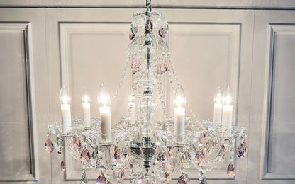 French Romantic Crysatl Candle Chandelier Luxury Glass Pink E14 Pendant Lights Living Room Art Decor Led Lamparas Bedroom Lamp