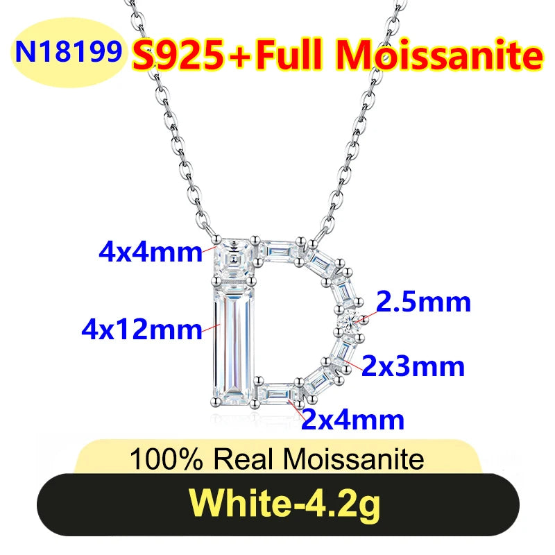 PureNew 26 Letter A-Z 4x12mm Moissanite Necklace For Women S925 Silver D Color 18k Plated Sparking Women's Moissanite Chain