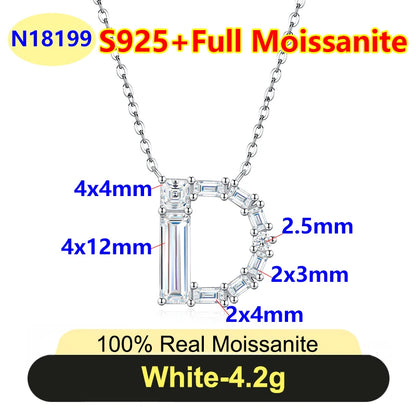 PureNew 26 Letter A-Z 4x12mm Moissanite Necklace For Women S925 Silver D Color 18k Plated Sparking Women's Moissanite Chain