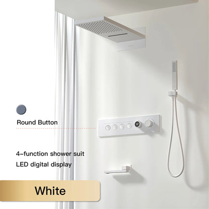 Luxury Black Brass Shower System Wall-Mounted LED Digital Display Design Cold & Hot Dual-Control 4-Function Ceiling Shower Tap