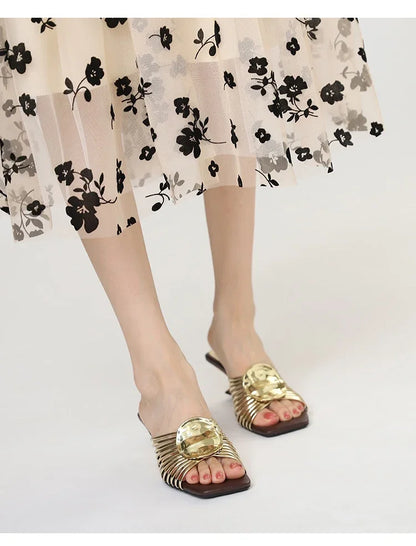 Luxury Designer Square Toe Slippers Heeled Sandals for Woman Shoes 2026 New Elegant Pumps Flip Flops Dress Summer Mujer Zapatos