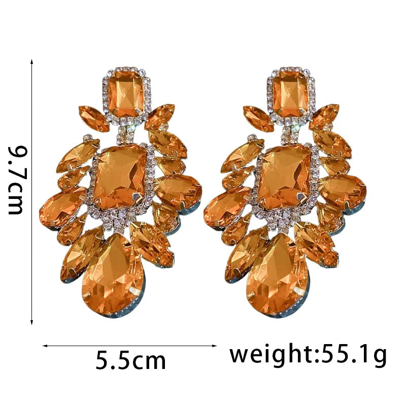Orange Rhinestone Geometric Earrings for Women Retro Exaggerated Drop Earrings Temperament Party Accessories Girls Gifts