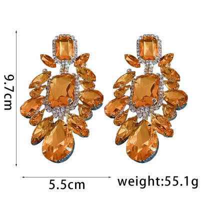 Orange Rhinestone Geometric Earrings for Women Retro Exaggerated Drop Earrings Temperament Party Accessories Girls Gifts