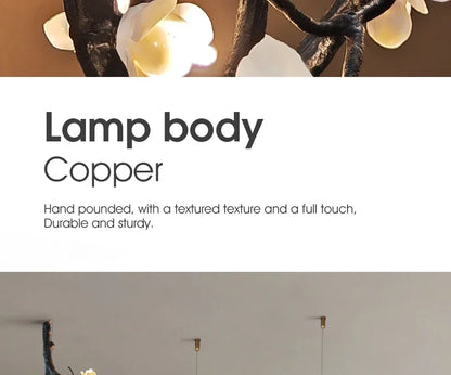 New Italian Light Luxury Ceramic All Copper Branch Living Room Ceiling Light Hotel Restaurant Sales Department Staircase Light