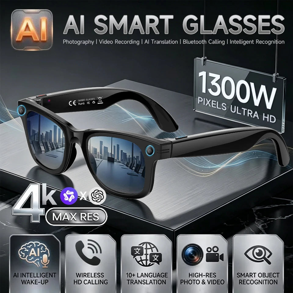 LIGE 4K 13MP Smart Glasses 2026 Men HD Camera AI Translation Chat WIFI Video Recording Bluetooth Call Audio Men Women Sunglasses