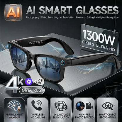 LIGE 4K 13MP Smart Glasses 2026 Men HD Camera AI Translation Chat WIFI Video Recording Bluetooth Call Audio Men Women Sunglasses