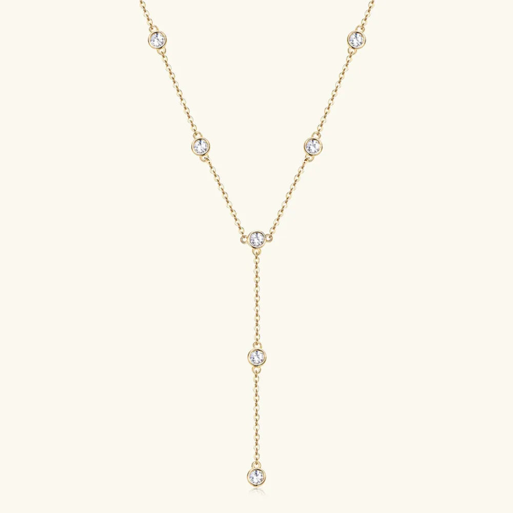 Round Brilliant Cut 3mm D VVS1 Moissanite Lariat Necklace 925 Sterling Silver Y Shape Drop Chain Fine Jewelry for Women