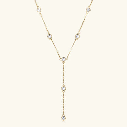 Round Brilliant Cut 3mm D VVS1 Moissanite Lariat Necklace 925 Sterling Silver Y Shape Drop Chain Fine Jewelry for Women