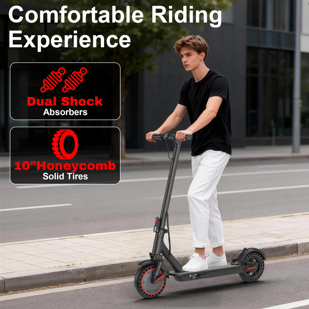 10'' Honeycomb Solid Tire Electric Scooter,500W Powerful Motor,22 MPH Max Speed, 30Miles Range,Foldable E-scooter with Premium Shock Absorption & Dual Braking System, Smart APP Control