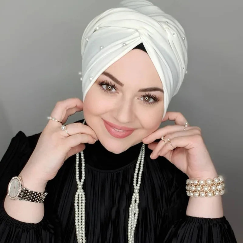 Muslim Fashion Pearl Black Modal Hijab Undercap Abaya Hijabs For Woman Abayas Jersey Head Scarf Dress Women Turbans Turban Cap