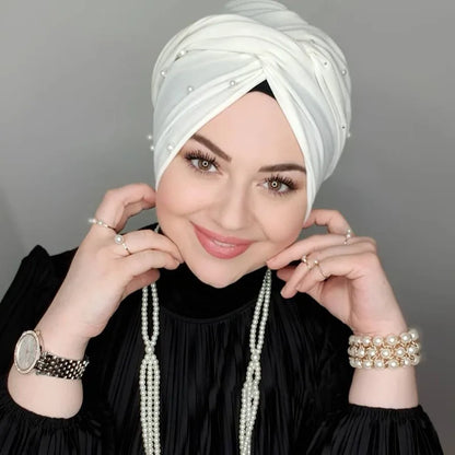 Muslim Fashion Pearl Black Modal Hijab Undercap Abaya Hijabs For Woman Abayas Jersey Head Scarf Dress Women Turbans Turban Cap