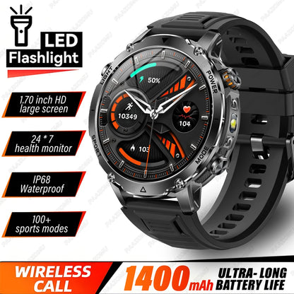 Brand+1400mAh Big Battery Smartwatch Men 1.7" AMOLED 200-Day Standby Swim Diving Waterproof GPS Military Tactical SOS 100 Sports