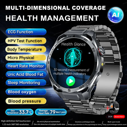 2026 New ECG+PPG Body Fat Analysis Health Smart Watch Uric Acid BP Blood Oxygen Bluetooth call Sports Smart Watch For Men Women