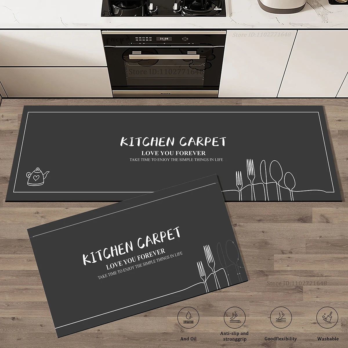 Kitchen Corner Floor Mat  Waterproof Carpet Non-slip Foot Mats Long Carpets Rug Black Plaid Home Decoration Rugs Washable Mat
