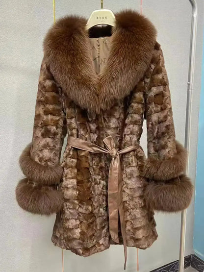 Winter Mink Fur Coat 2026 with Versatile Fox Fur Collar Light Luxury Slimming Fashionable Ladies' Style for Elegant Temperament