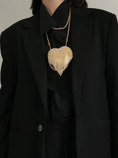 Diamond Evening Clutch Rhinestones Purse Ladies Fashion Bag Designer for Women Chain Shoulder Bag Luxury Small Bling Heart Shape