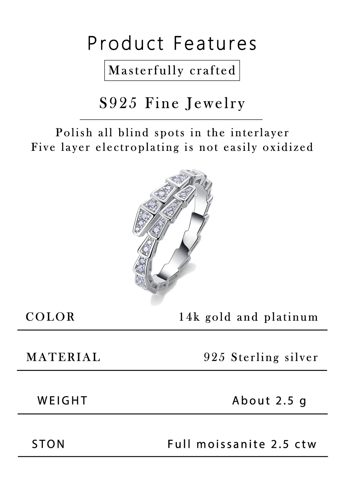 0.37CTW Luxury S925 Silver Moissanite Ring for Women Stackable Eternity Band Engagement Jewelry