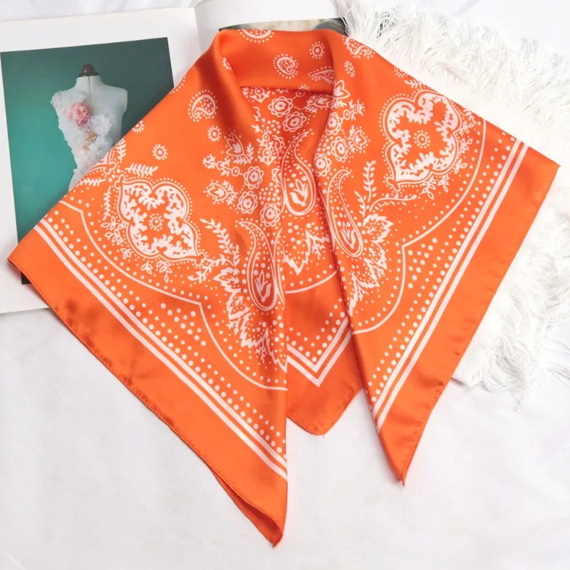 Versatile Women Professional Neck Scarf 70cm Black Paisley Printed Hip Hop Bandana Square Scarf Headwear Hairwrap