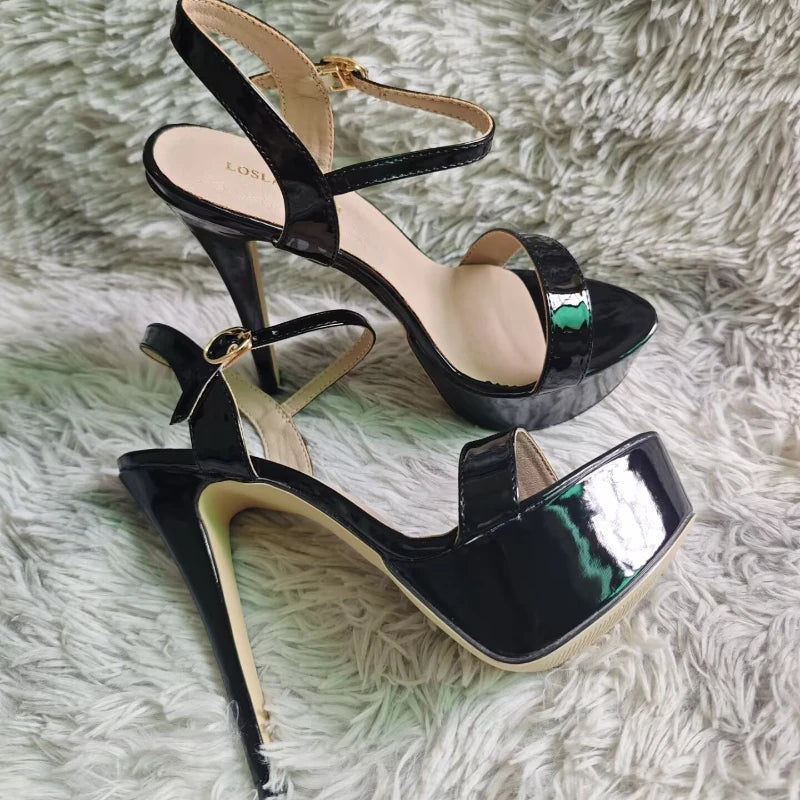 Women Sexy Pumps Peep Toes Sandals Stilettos 14cm Elegant Platform High Heels Luxury Nighclub Party Wedding Jazz Dance Shoes