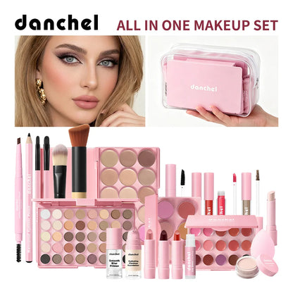 All in One Makeup Kit Lipstick, Blush, Contour Palette, Primer, Foundation Brush Lipgloss Eyebrow Full Makeup Kit Gift for Woman