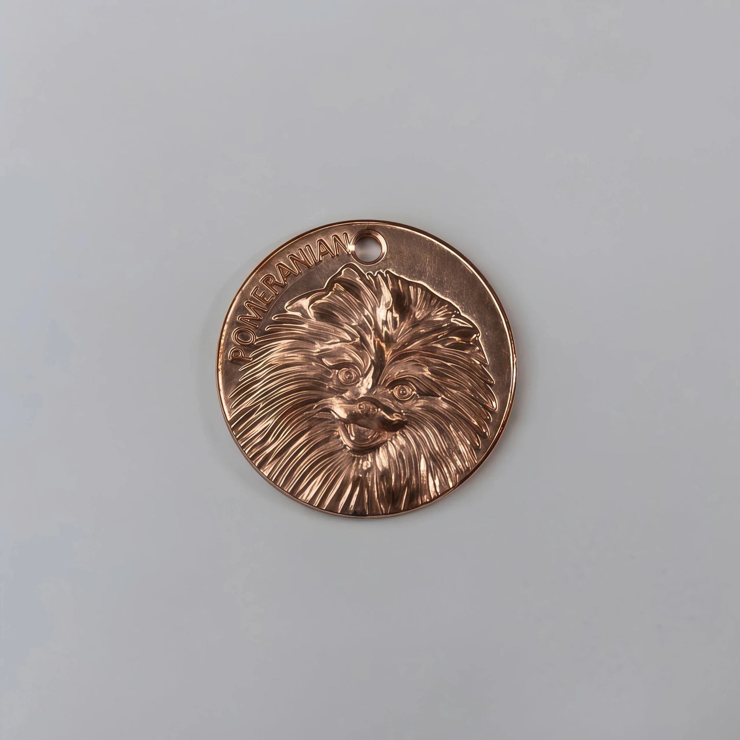 27mm Pure Red Copper Dog Tag, 3D Embossed Pomeranian Pattern Round Pet ID Tag, Custom Engraved Dog Collar Name Tag for Small Dog
