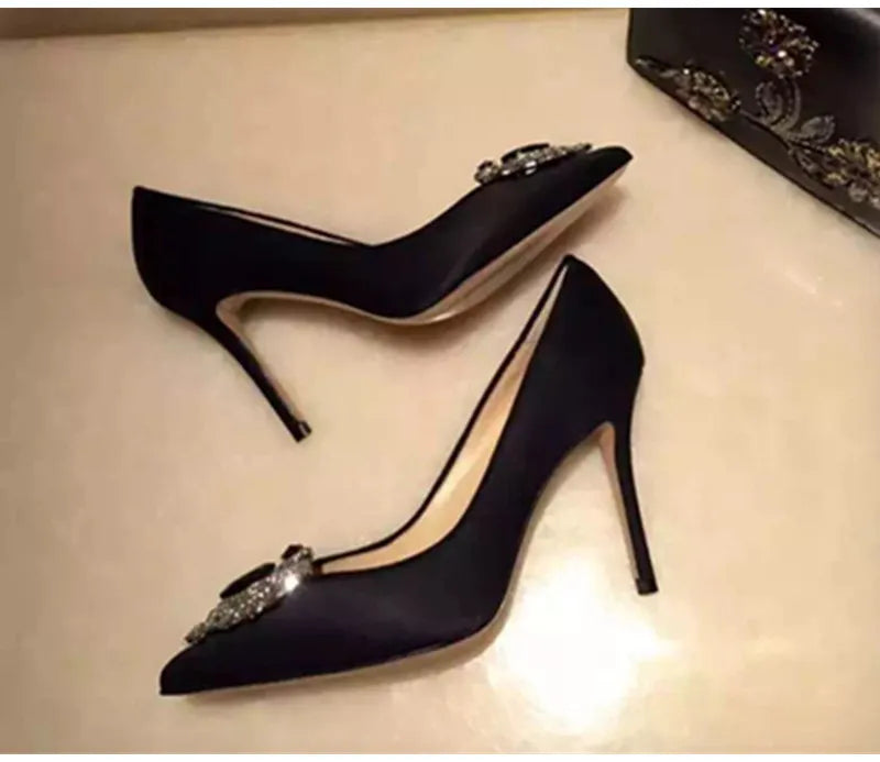 Luxury Diamond Crystal Satin Women Pumps Elegant Pointed toe Stiletto High heels Spring Autumn Fashion Wedding Banquet Shoes
