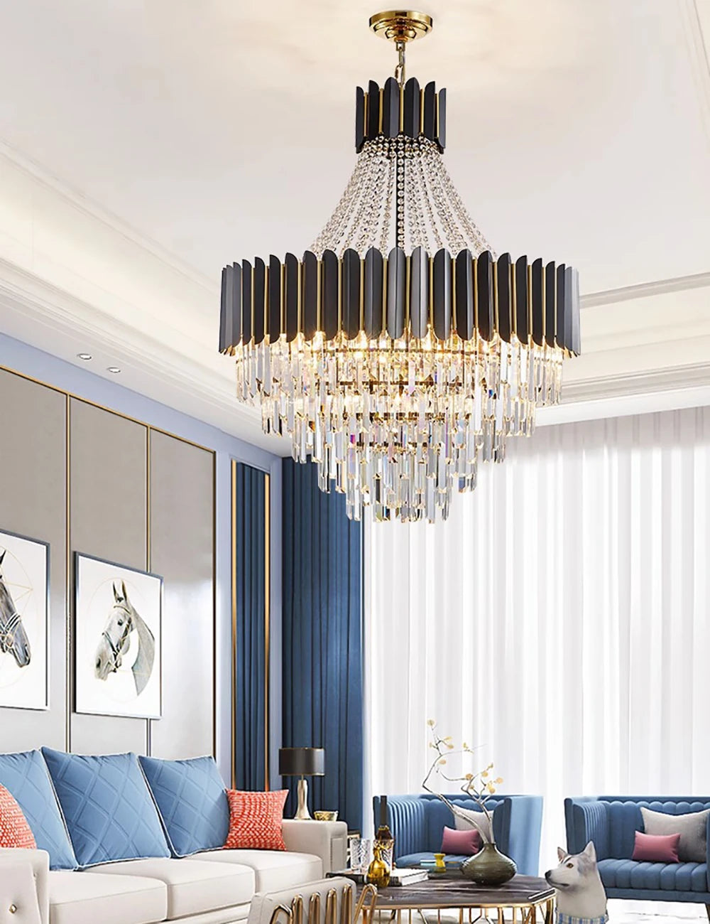 Home Deco Crystal Collection LED Black Gold Chandelier Lighting Lustre Hanging Lamp Suspension Luminaire Lampen For Dinning Room