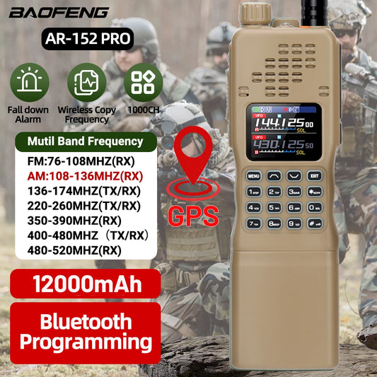 Baofeng AR-152 Pro Walkie Talkie GPS 50KM Ham Tactial Military Two way Radio Larger Battery AN /PRC-152 Multi Band Transceiver