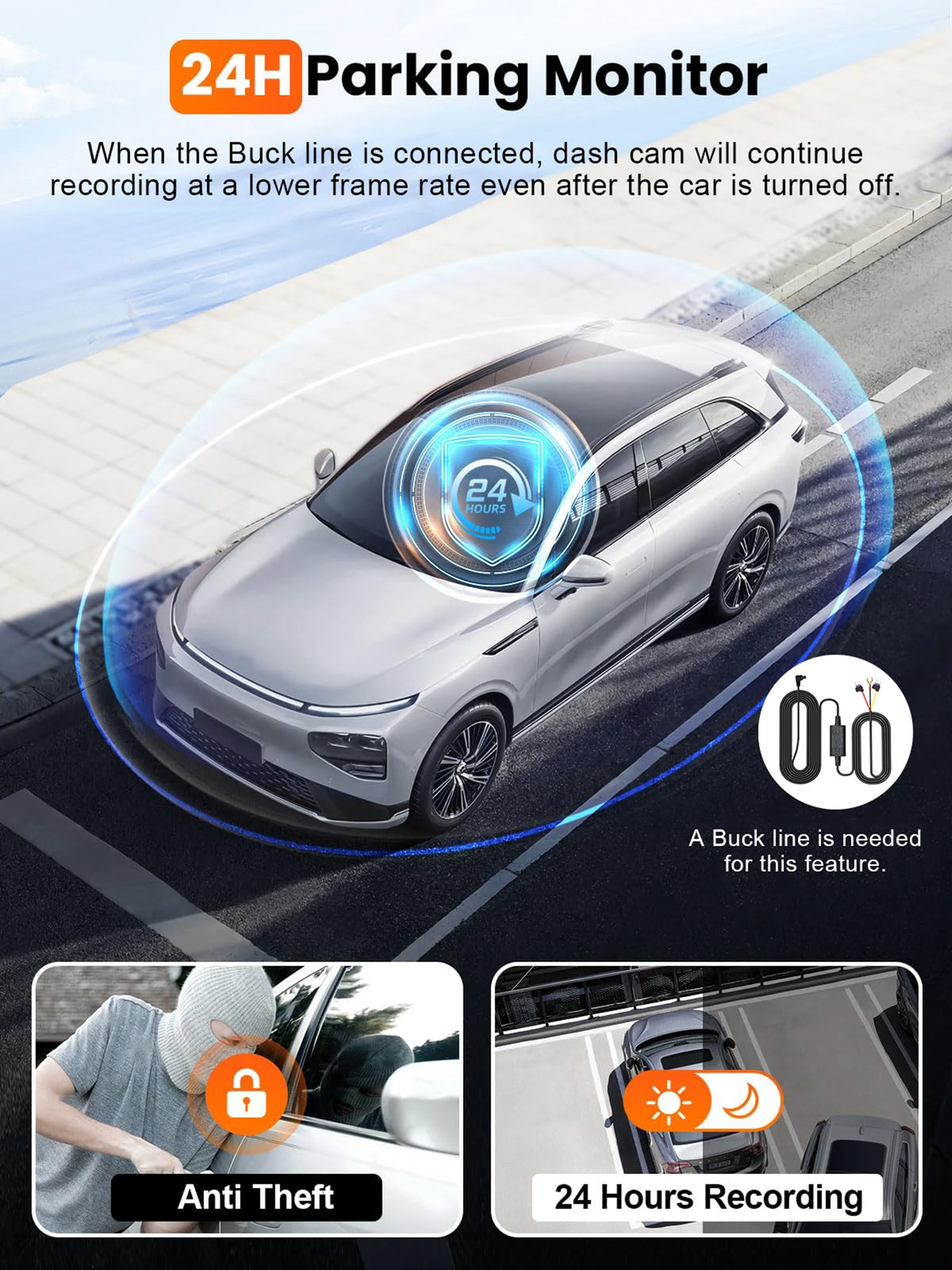 Dash Cam 4K Dual Lens Recording Car Camera DVR Night Vision Video Recorder Built-In Wi-Fi Support 24H Parking Monitoring Black Box Free 64GB Card