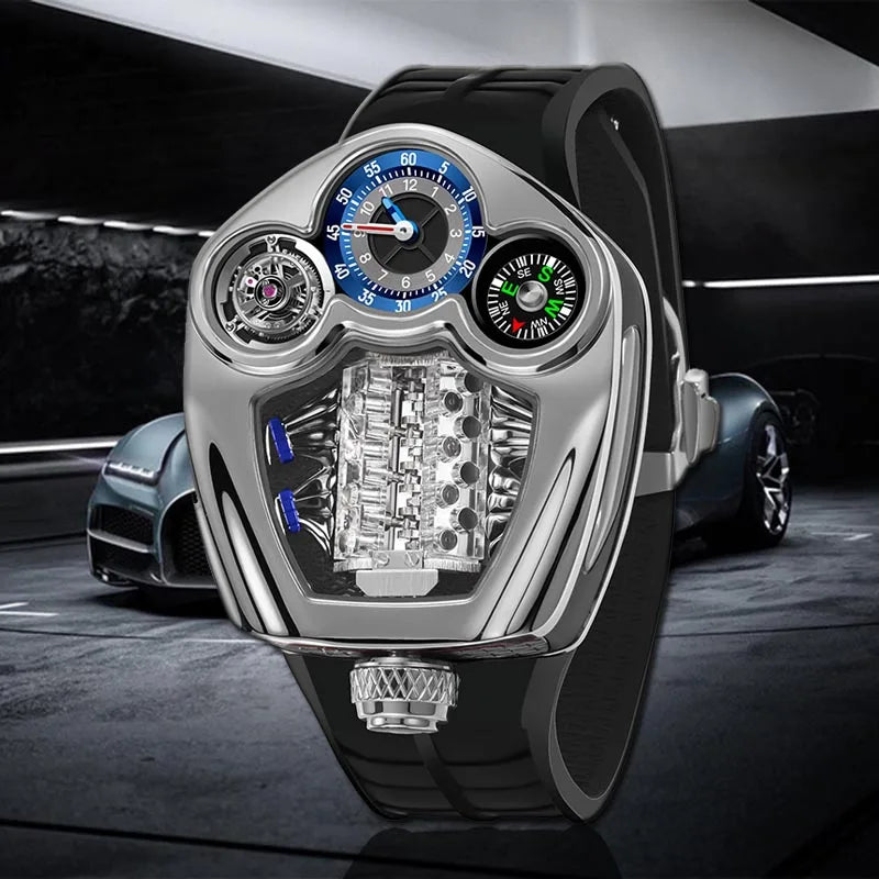 PINDU Design Men's Watch Top Brand Luxury Business Watch Men's Compass Waterproof Quartz Wristwatches Silicone Strap P6658