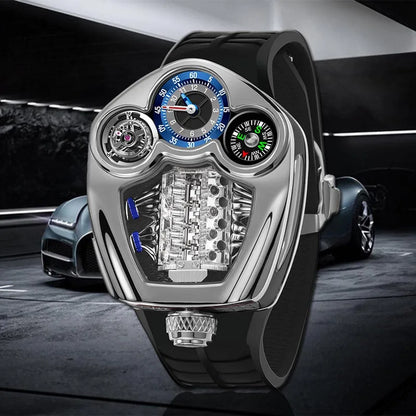PINDU Design Men's Watch Top Brand Luxury Business Watch Men's Compass Waterproof Quartz Wristwatches Silicone Strap P6658