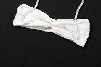 Weird Puss Sexy Bead Patchwork 2-Piece Set Women Ruched Halter Bra+Waistless Bottom Matching Elegant Beach Vacation Slim Outfits
