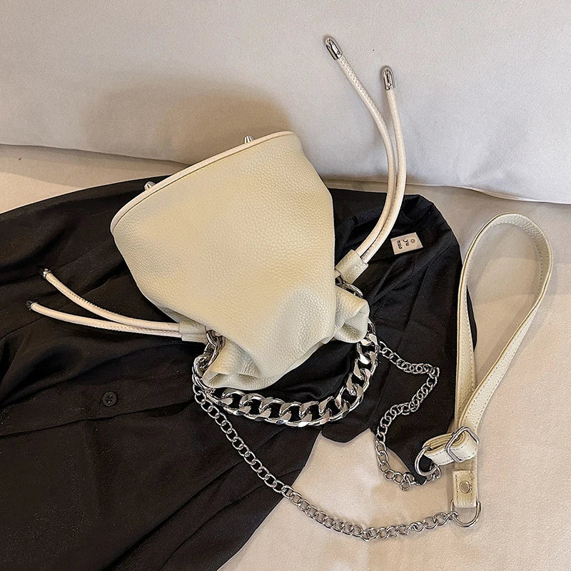 100% Genuine Leather Women Shoulder Crossbody Bags High Quality Solid Color Cow Leather Bucket Handbag Luxury Female Sac
