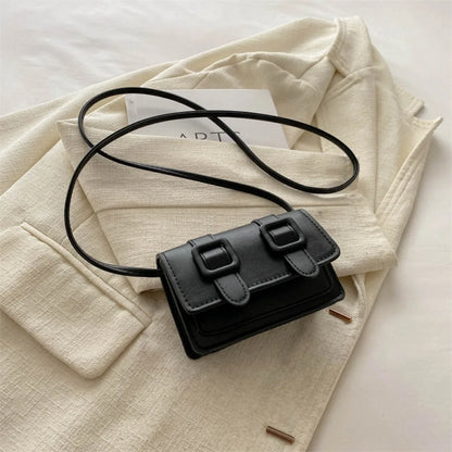 Fashion Mini Messenger Bags Solid Color Buckle Shoulder Bag PU Leather Crossbody Bags Ladies