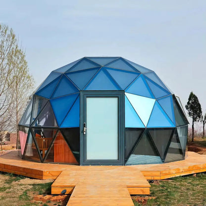 Custom Windproof Igloo Dome Camping Crystal Dome Tent Luxury Aluminum Glamping Geodesic Glass Dome House Tent With Bathroom