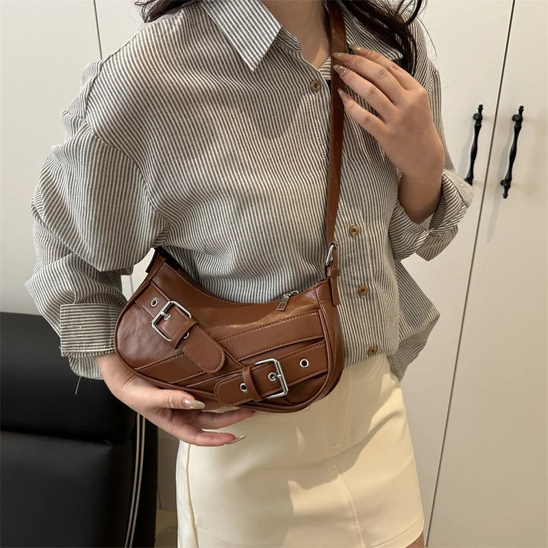 Y2K VintagePULeather WomenShoulderBag Small Crossbody Bag for Women Fashion Ladies Underarm Bag Clutch Purse Female Handbag