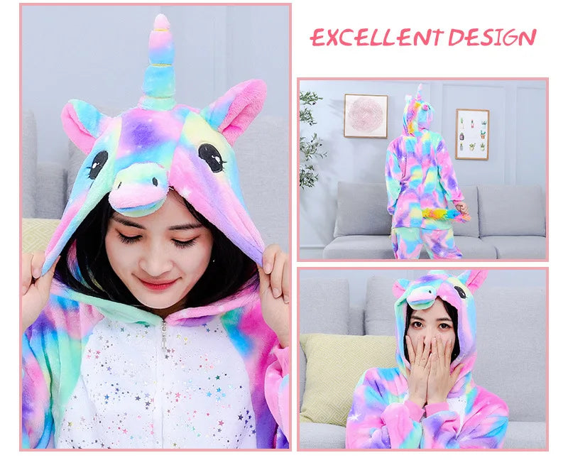 Unicorn Anime Pyjamas Set Women Men Unisex Cartoon Onesies Adults Animal Jumpsuit Pajamas Sleepwear Onepiece Suits Costumes