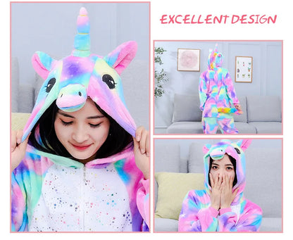 Unicorn Anime Pyjamas Set Women Men Unisex Cartoon Onesies Adults Animal Jumpsuit Pajamas Sleepwear Onepiece Suits Costumes