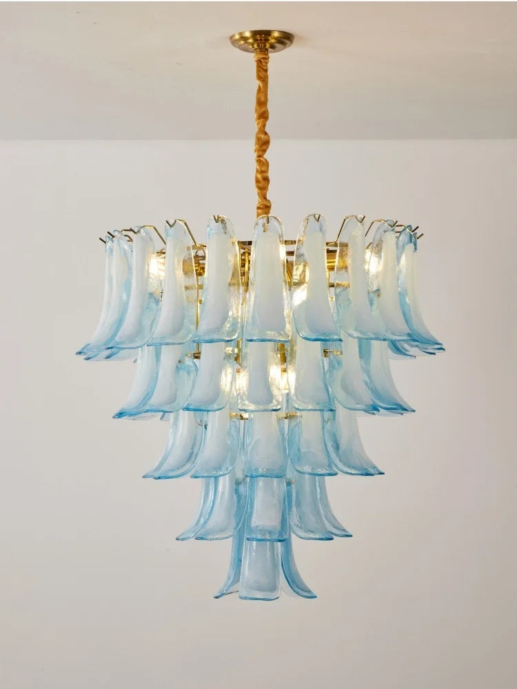 French Murano Petal Glass Chandelier Dining Table Living Room Antique Style Pink Petal Glass Pendant Chandelier Lights Bedroom