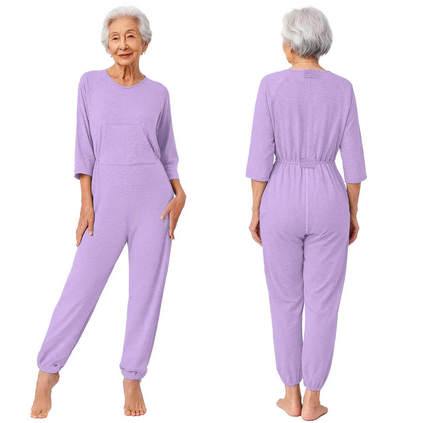 Women Special Need Adaptive Clothing Elderly Alzheimer Dementia Back Zipper Anti-Strip Nursing Jumpsuit Homewear Sleepwear