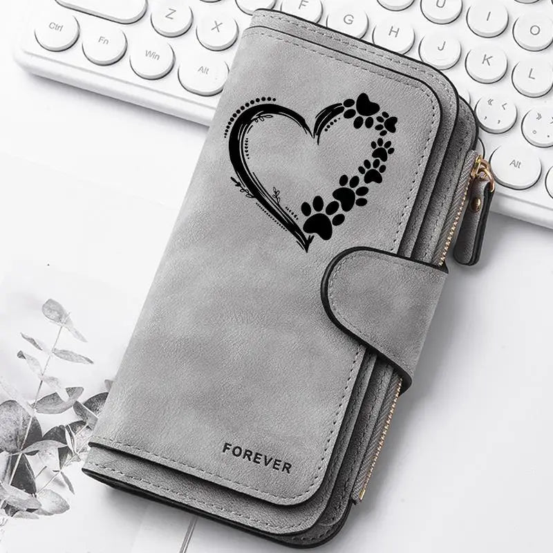 Heart-Shaped Animal Paw Butterfly Print Design Women Wallets Card Coin Wallet for Girls Purse ID Wallets Female Coin Purse Gift