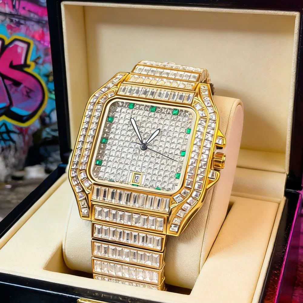 Silver Square Diamond Quartz Watch Men Luxury Brand Stainelss Steel Fashion Timepiece Novelty Design Ice Out Bling AAA Watch