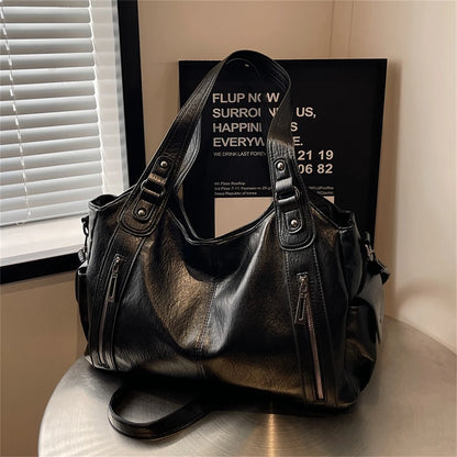 New Large Capacity Soft Leather Women's Handbag Fashion Trend Designer Women Shoulder Bag Simple Retro Female Travel Bags Sac