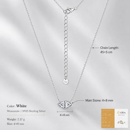 Evil Eye Moissanite Pendant Necklace Marquise Cut 4x8mm Bezel Set S925 Sterling Silver D Color VVS1 GRA Certified Gift for Women