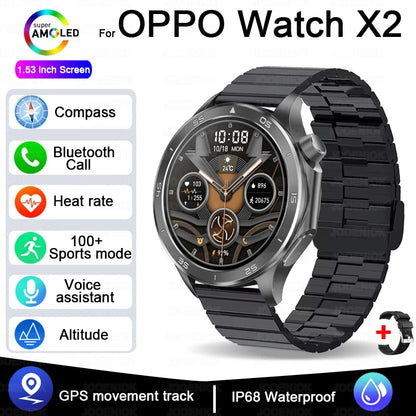2025 New For OPPO Watch X2 GPS Smart Watch Men High-end Business Men Bluetooth Call IP68 Waterproof Fitness Tracker Smartwatches